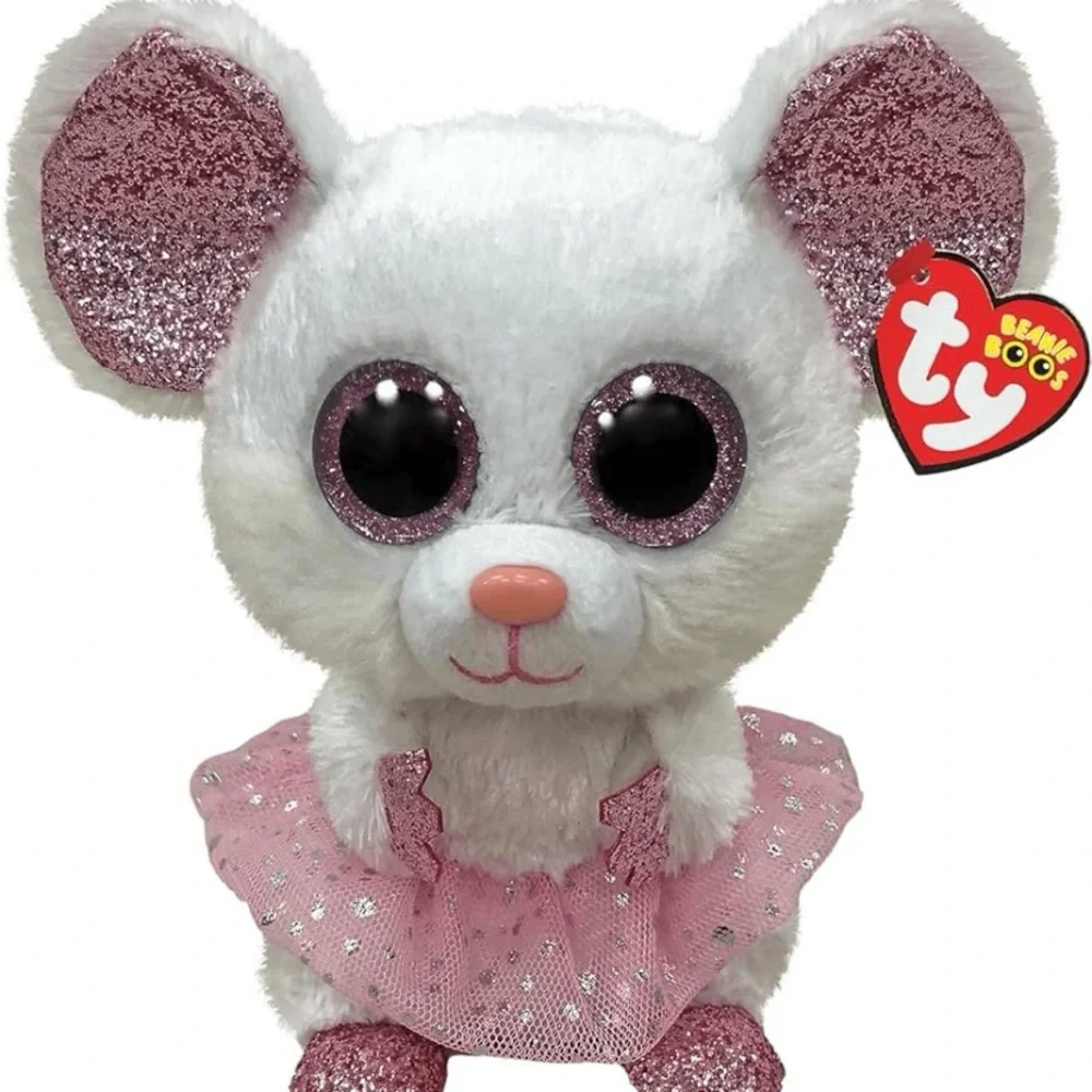 Ty White and Pink Plush Mouse Toy with Glittery Eyes